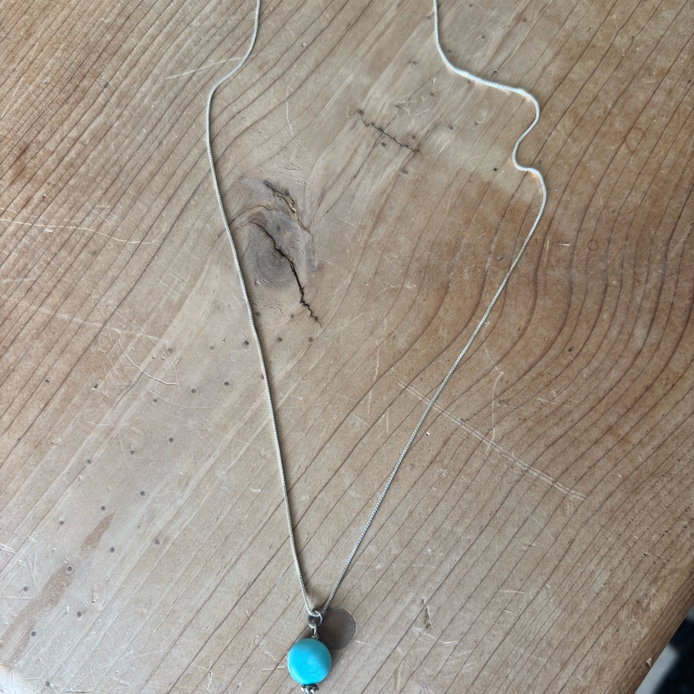 Vintage Dainty Sterling Silver Necklace with Turquoise Pendant
